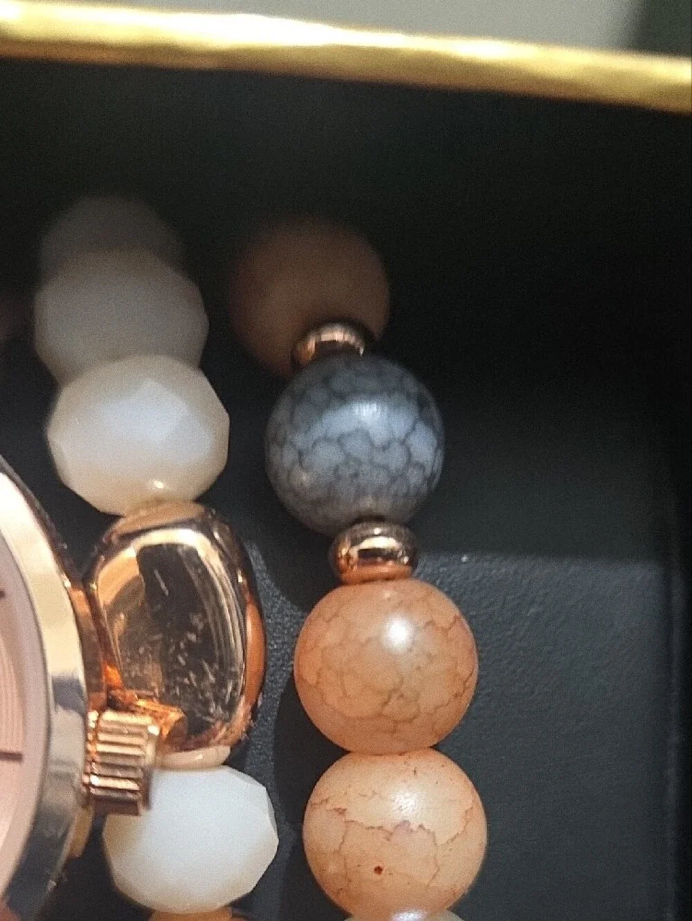 Women's Rose Gold and Blush Watch Set with Beaded Bracelets and Compact Mirror